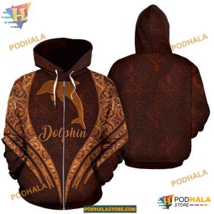 Dolphin Sea Animal Leather Brown Unisex Print All 3D Christmas Hoodie