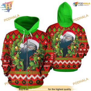 Dolphin Wreath Pattern Red Funny Christmas Hoodie