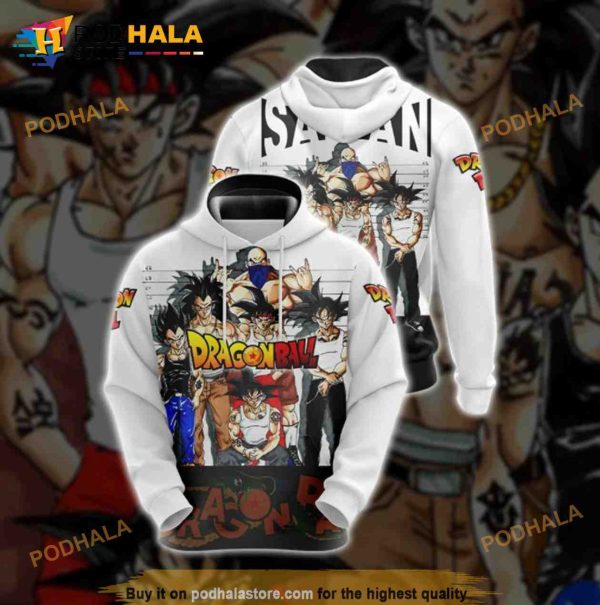 Dragon Ball Z Saiyan Gang Over Print Anime 3D Hoodie Sweatshirt