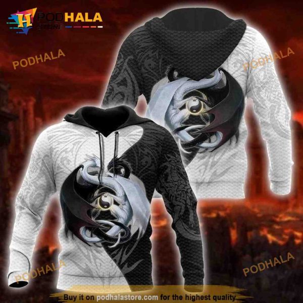 Dragon Black and White Funny AOP 3D Hoodie Sweatshirt