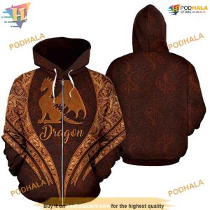 Dragon Leather Brown Unisex 3D Christmas Hoodie Sweatshirt