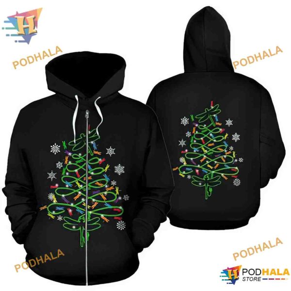 Dragonfly Light Pine Tree Christmas Black Unisex 3D Hoodie Sweatshirt