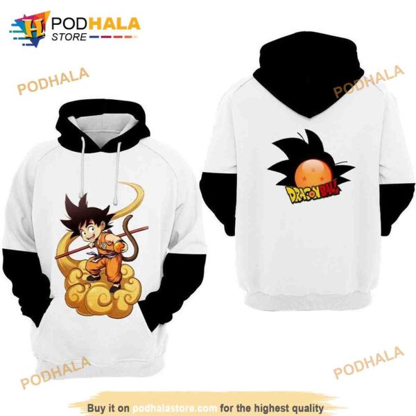 Dragons Ball Young Goku White And Black Over Print Anime 3D Hoodie