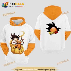 Dragons Ball Young Goku White And Orange Over Print Anime 3D Hoodie