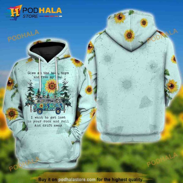 Drift Away Sun Flower Car Camping 3D Hoodie Sweatshirt