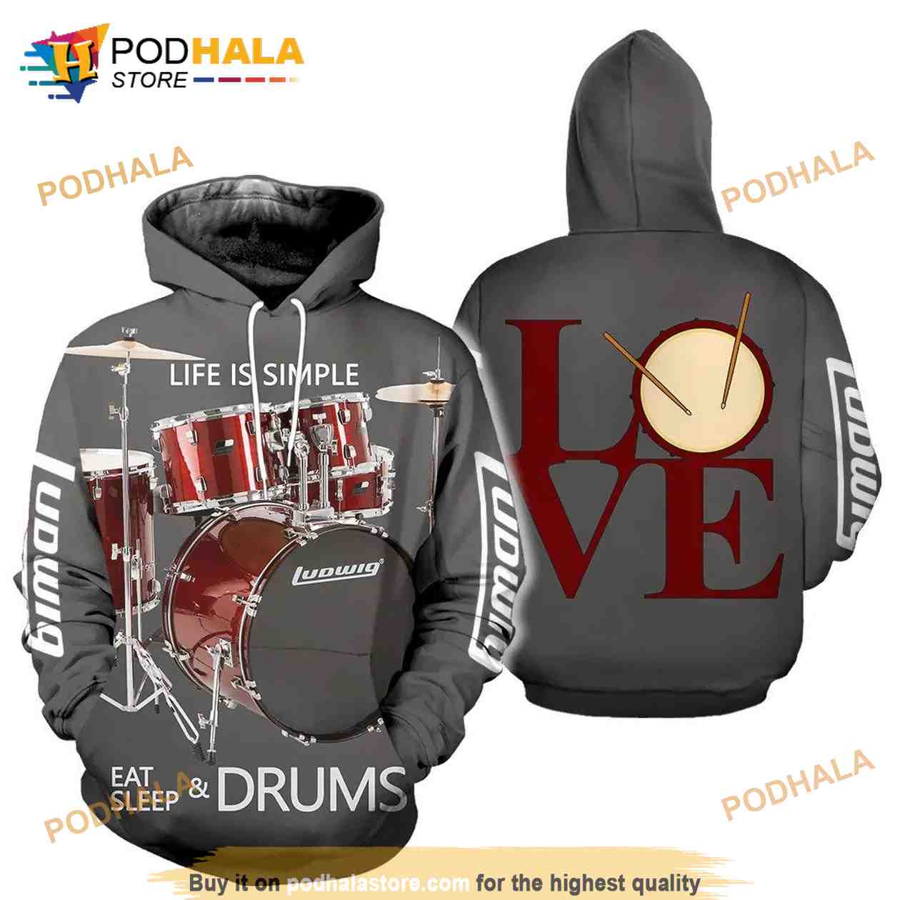 Drums 3D All Over Printed Love Drums AOP Unisex Hoodie Drums 3D All Over Printed Love Drums AOP Unisex Hoodie