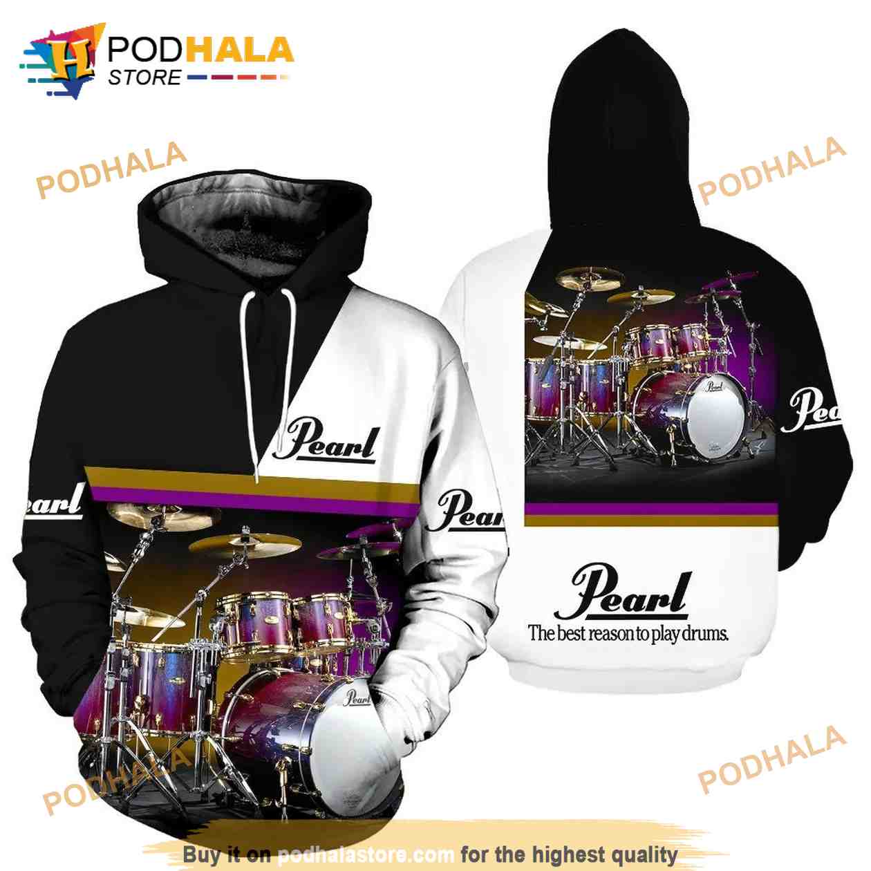 Drums 3D All Over Printed Pearl AOP Unisex Hoodie Drums 3D All Over Printed Pearl AOP Unisex Hoodie