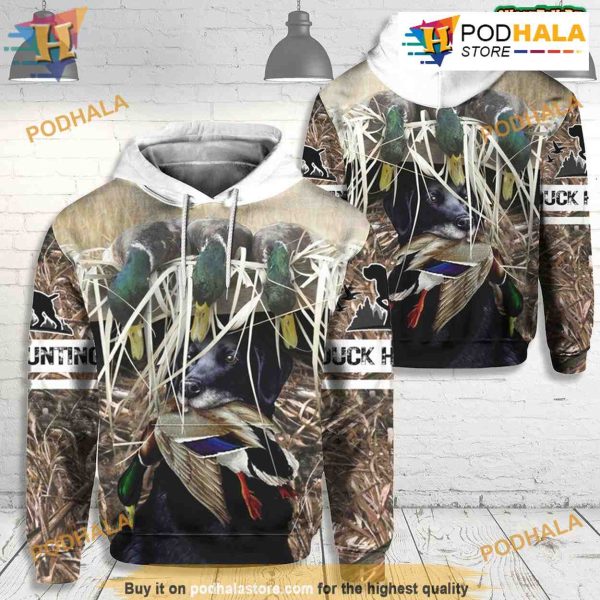 Duck Hunting Labrador Black Camo All Over Printed 3D Hoodie Sweatshirt