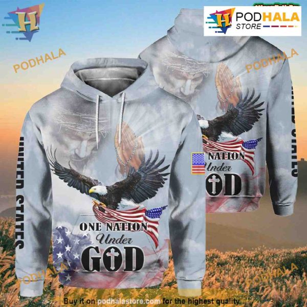 Eagle Patriot One Nation Under God Christian Jesus 3D Hoodie Sweatshirt