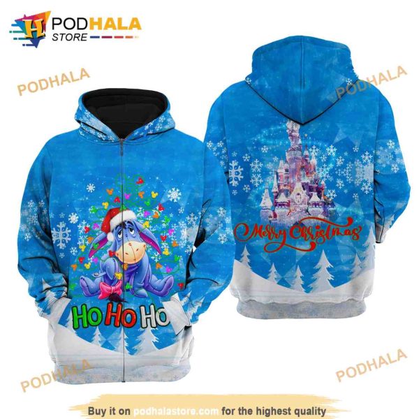 Eeyore Donkey Ho Ho Ho Christmas Disney Cartoon Graphic AOP Unisex 3D Hoodie