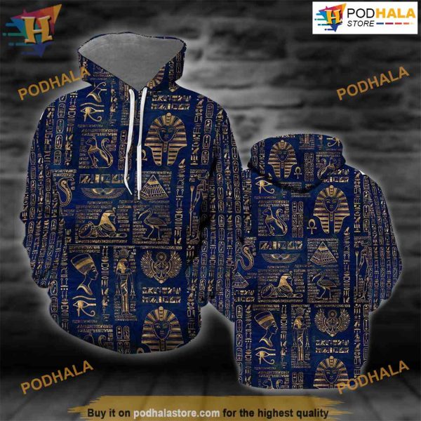 Egyptian Hieroglyphs And Deities All Over Printed 3D Hoodie Sweatshirt