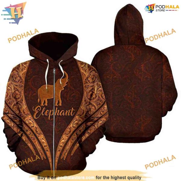 Elephant Animal Leather Brown Unisex 3D Christmas Hoodie Sweatshirt