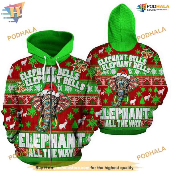 Elephant Bells Pattern Red And Green Funny Christmas Hoodie