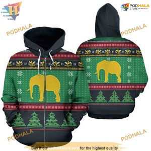 Elephant Knitting Green And Black Funny Christmas Hoodie