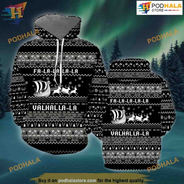 Fa-la-la-Valhalla Viking Ship All Over Printed 3D Hoodie Sweatshirt