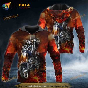 Fire Biker Hunter Man Skull 3D Hoodie Sweatshirt