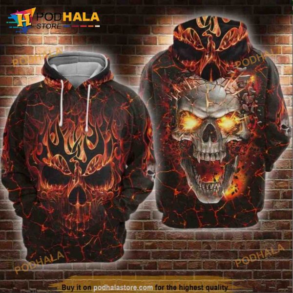 Fire Blast Skull All Over Print Halloween 3D Hoodie Sweatshirt