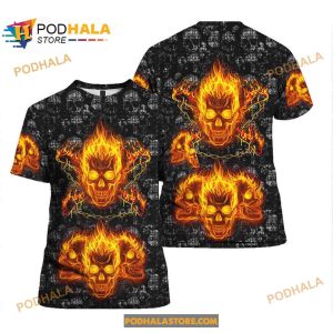 Fire Skulls Halloween Women Men AOP Tee Hoodie Sweatshirt 3D