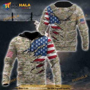 Flag US Camo 3D Hoodie Sweatshirt For Veteran Women Men