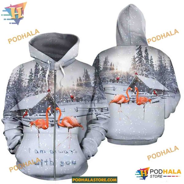 Flamingo Christmas Pattern Grey Unisex Print All 3D Christmas Hoodie