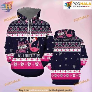 Flamingo I Am The Reason Santa Has A Naughty 3D Funny Hoodie Christmas