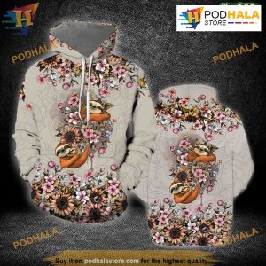 Flowery Sloth All Over Printed 3D Hoodie Sweatshirt