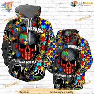 For My Son Warrior Fighting Autism Awareness 3D Hoodie Sweatshirt