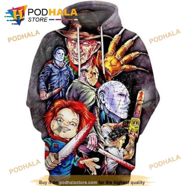 Freddy Krueger Michael Myers Jason Leatherface Chucky Halloween 3D Hoodie