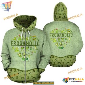 Frog Aholic Pattern Green Unisex Print All 3D Christmas Hoodie