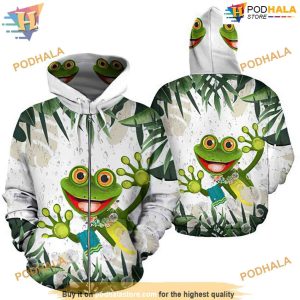 Frog Cartoon Tropical Pattern White Unisex 3D Christmas Hoodie