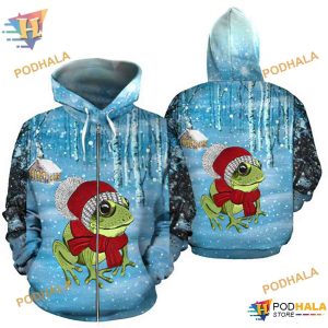 Frog Snow Blue Unisex All Over Printed 3D Hoodie Sweatshirt