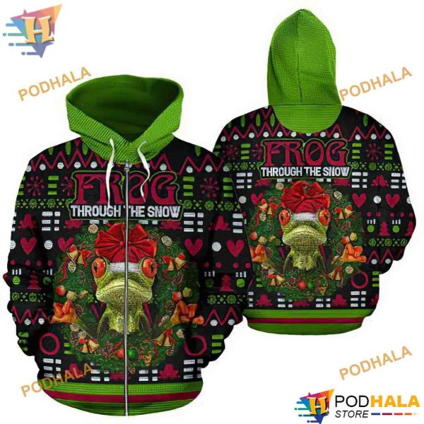 Frog Through The Snow Funny Christmas Hoodie