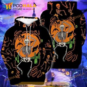 Funny Dancing Skeleton Spooky Season All Over Printed Halloween 3D Hoodie