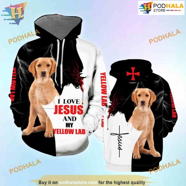 Funny Jesus Yellow Lab Dog All Over Printed 3D Hoodie Sweatshirt