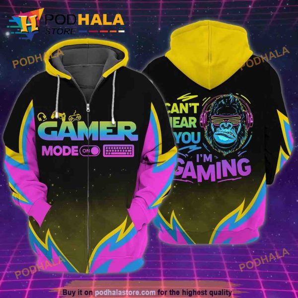 Gamer Monkey Cant Hear You I Am Gaming 3D Hoodie