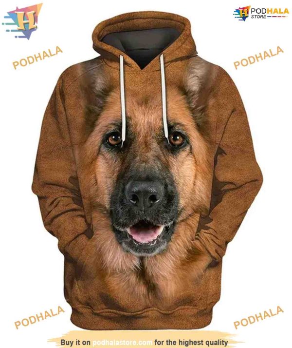 German Shepherd Face 3D All Over Printed Dog Hoodie Sweatshirt Shirt