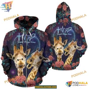 Giraffe Flower Unisex Print All 3D Christmas Hoodie