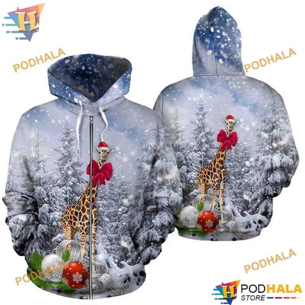 Giraffe Snow Funny Christmas Hoodie