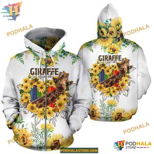 Giraffe Sunflowers Heart Pattern White Unisex Print All 3D Christmas Hoodie