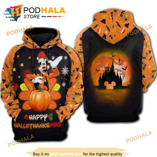 Goofy Happy Hallothanksmas Halloween Thansgiving 3D Hoodie Sweatshirt