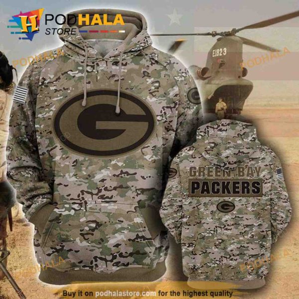 Green Bay Packers Camouflage Veteran 3D Cotton Hoodie