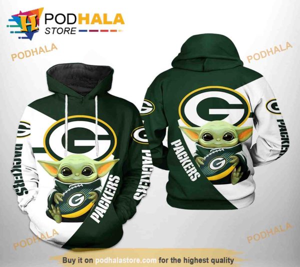 Green Bay Packers NFL Baby Yoda Team 3D Hoodie Sweatshirt