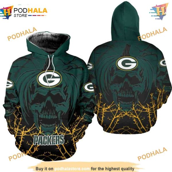 Green Bay Packers NFL Hoodie 3D Halloween Pumpkin Skull