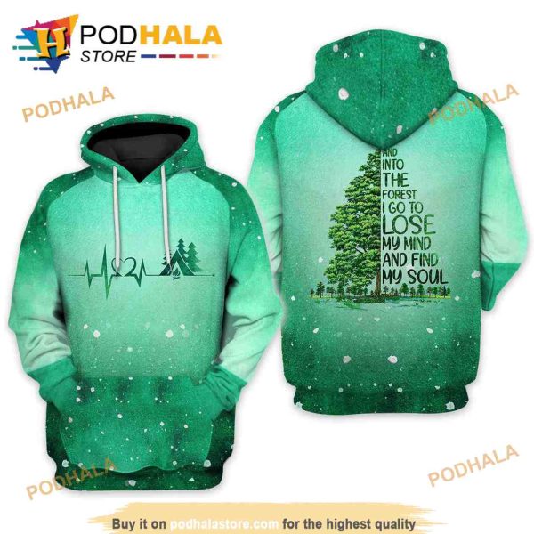 Green Forest Heartbeat Camping 3D Hoodie Sweatshirt