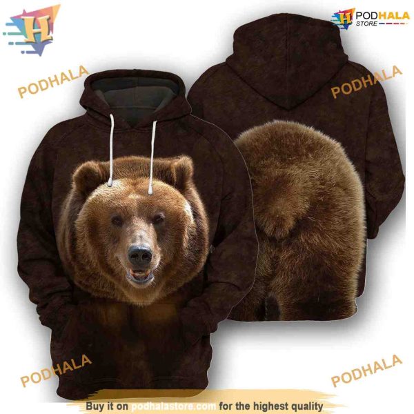 Grizzly Bear All Over Printed Funny Animal Costume Full 3D Hoodie Sweatshirt