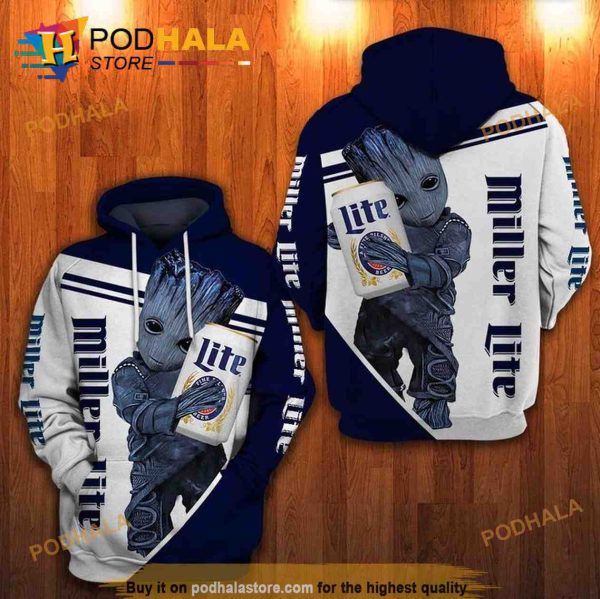 Groot X Miller Lite Beer Lover 3D Hoodie Sweatshirt