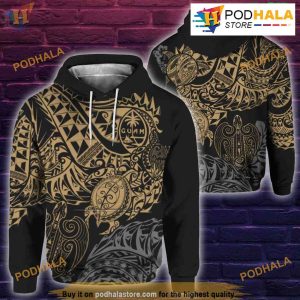 Guam Polynesian Gold Turtle Flowing Gold Full Over Printed Unisex 3D Hoodie