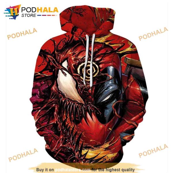 Halloween 3D Venom Horror Cosplay Deadpool Tee AOP Unisex Hoodie