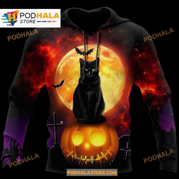 Halloween Black Cat And Pumpkin All Over Print For Tee Sweatshirt 3D Hoodie