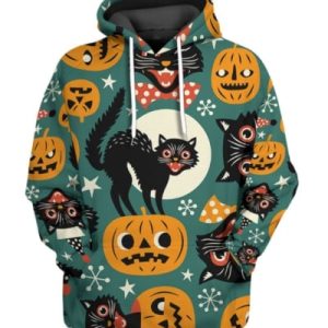 Halloween Black Cats Pumpkin Animation Hoodie 3D